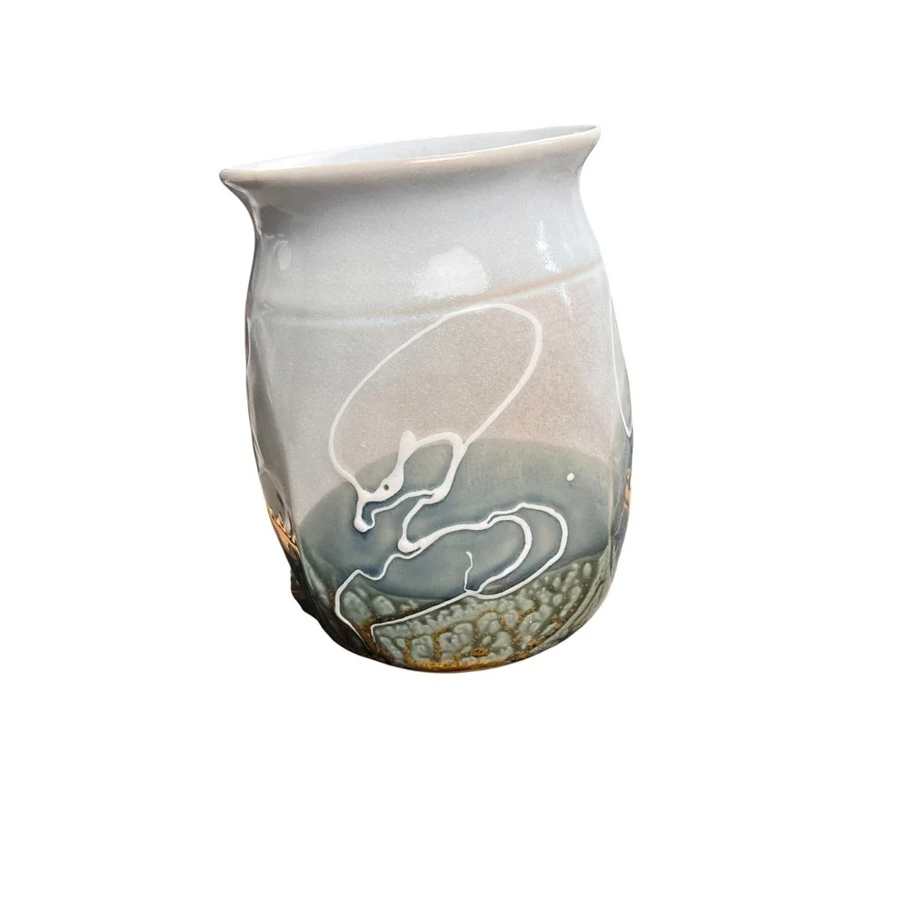Hively Pottery Monmouth Oregon Studio Art Vase Blue Grey Stoneware 7 Inch